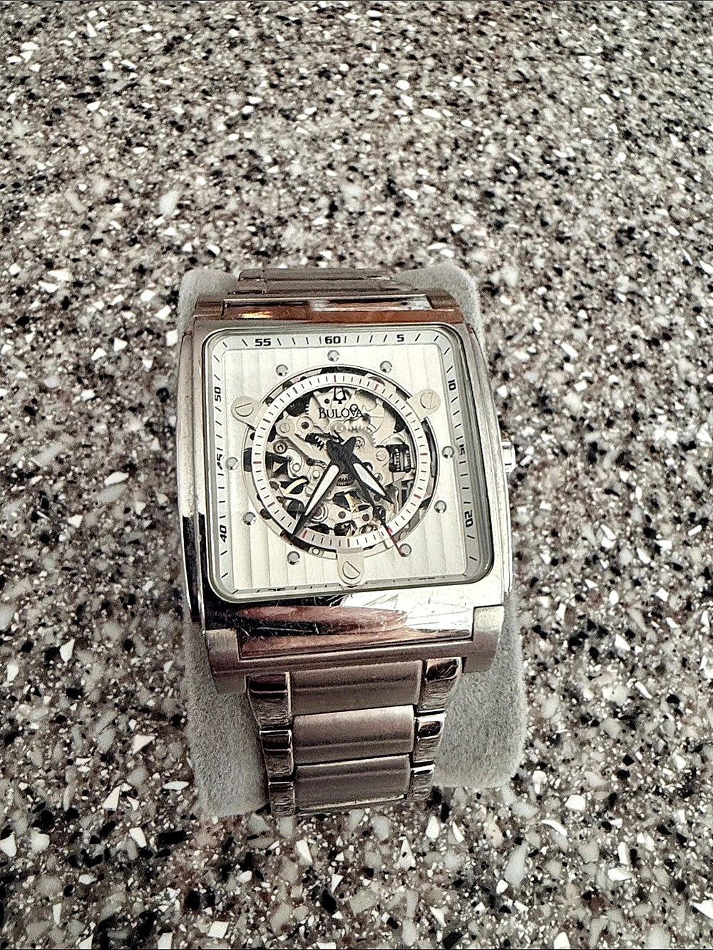 Bulova Marine Star Mechanical Skeleton Watch 98A107 Silver